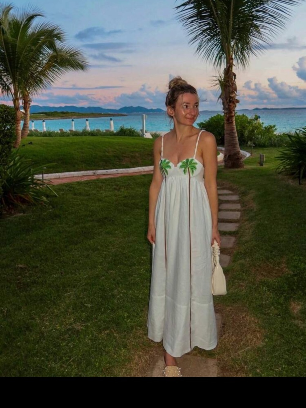 SHEIN White Maxi Dress with Green Palm Embroidery - Picture 3 of 3